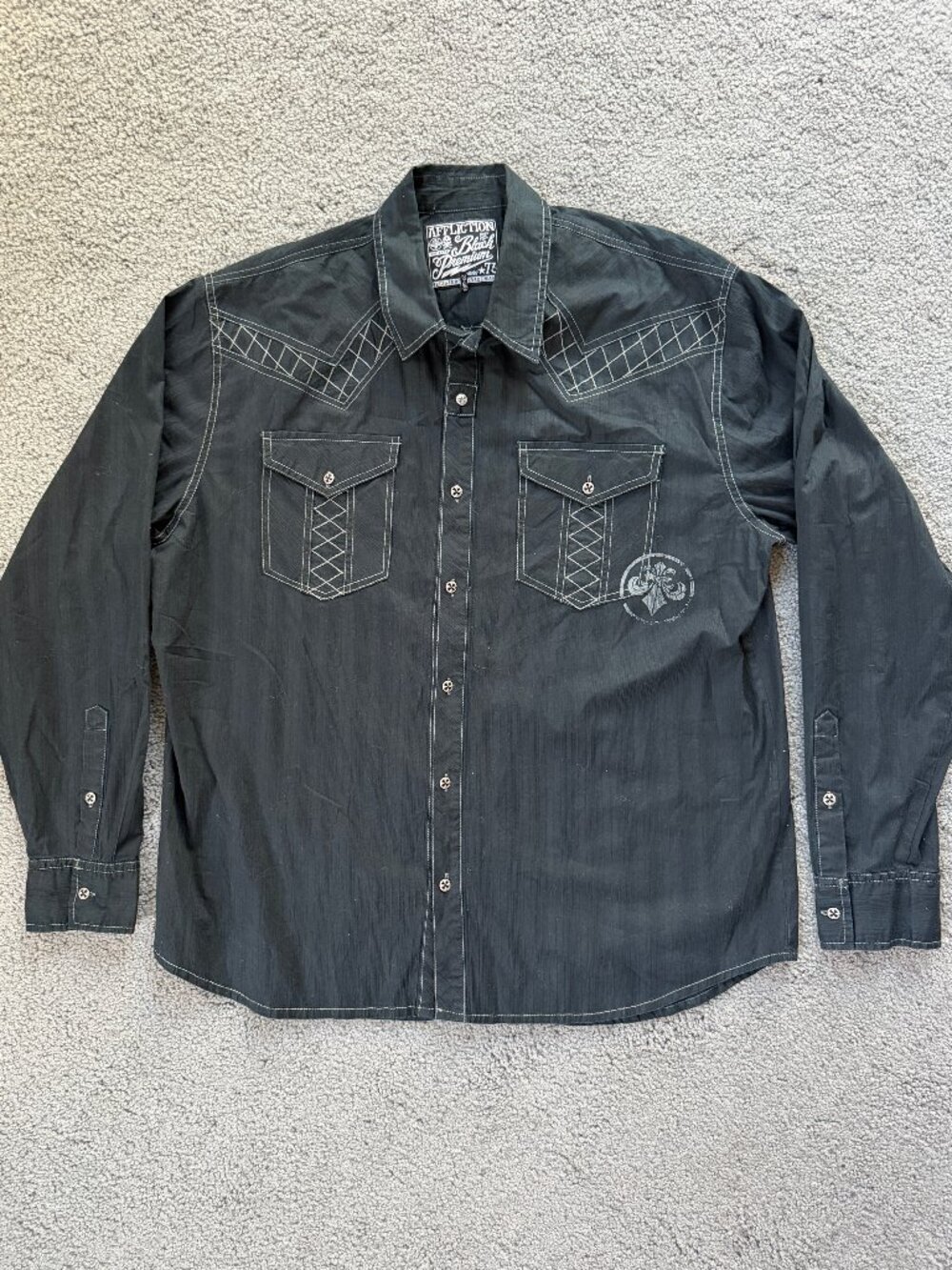 Affliction Black Premium Mens Western Long Sleeve Button Up Shirt Black 2XL